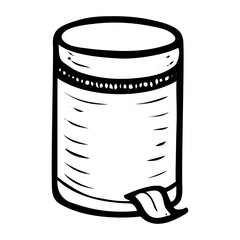 Hand drawn doodle of a trash can with a pedal for opening. Interior Design. House cleaning. Vector outline line art illustration.