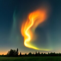 Enchanting aurora dancing over tranquil forest at dusk