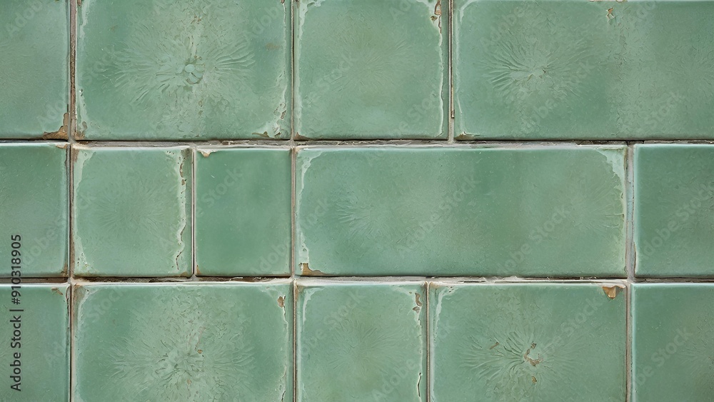 Wall mural Distressed Green Ceramic Tiles: Vintage Wall Texture