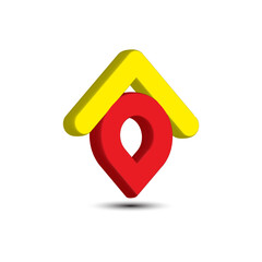 pin location shape with roof shape vector icon logo design illustration