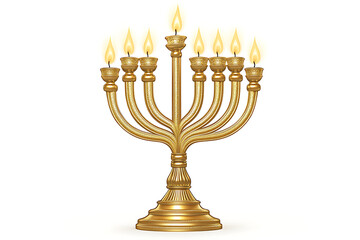 Fototapeta premium Composition with menorah, gift boxes, dreidels, donut and gold. Hanukkah greeting card. Hand drawn watercolor illustration on white background