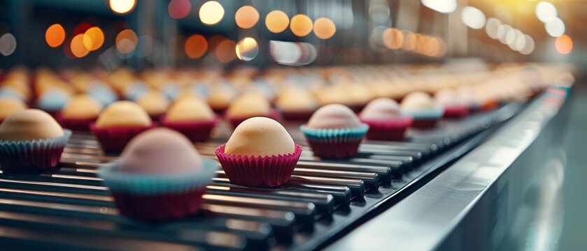 Wideangle shot of a Christmas food production factory exterior, decorated with festive lights and banners 8K , high-resolution, ultra HD,up32K HD