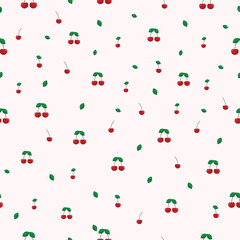 Seamless cherry pattern on a ligth pink background,vector illustration.