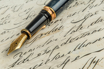 Timeless Elegance: A Classic Fountain Pen on an Antique Handwritten Letter