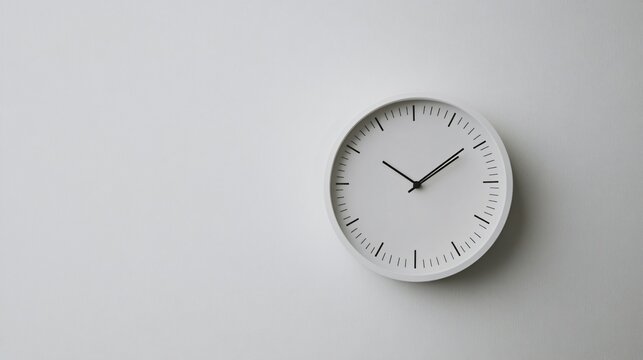 A minimalistic clock displayed on a clean, white background with simple typography
