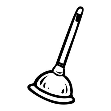 recommend clip art: Plunger hand drawn doodle. Clearing clogged pipes at home. Plumbing work. Vector outline line art illustration.