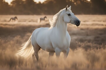 Obraz premium horse white camargue animal beautiful beauty country environment europa france alone free freedom grass mammal mane natural nature pasture pet duck pond reserve fast strong swamp vegetation water
