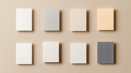A set of minimalist flashcards with basic designs, laid out in a grid pattern on a neutral-colored background