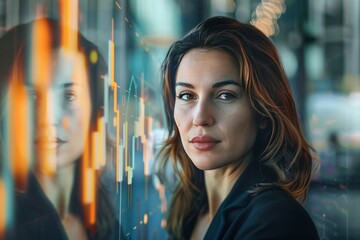 Fototapeta premium Businesswoman overlaid with a rising graph.