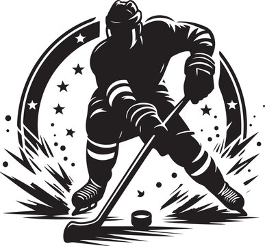 recommend clip art: Ice Hockey Player Black Silhouette Vector Illustration On Isolated White Background