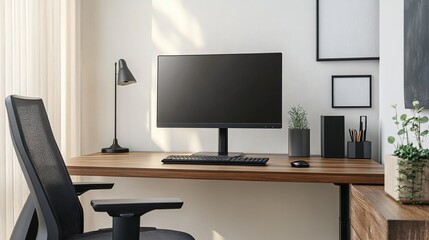 A simple, modern lamp providing light to a minimalist study area, with just a few essential items on the desk