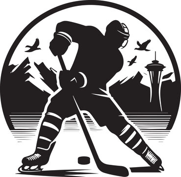 recommend clip art: Ice Hockey Player Black Silhouette Vector Illustration On Isolated White Background