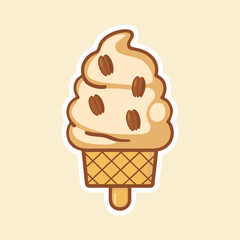 Ice cream cone with Comic character in cartoon style illustration. Ice Cream Vector flat Icon.