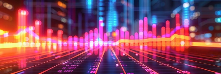Abstract Neon Stock Market Data Background.