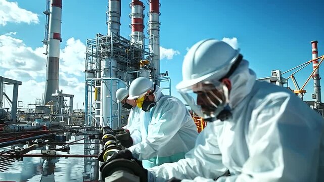 Workers performing routine maintenance at a nuclear power plant