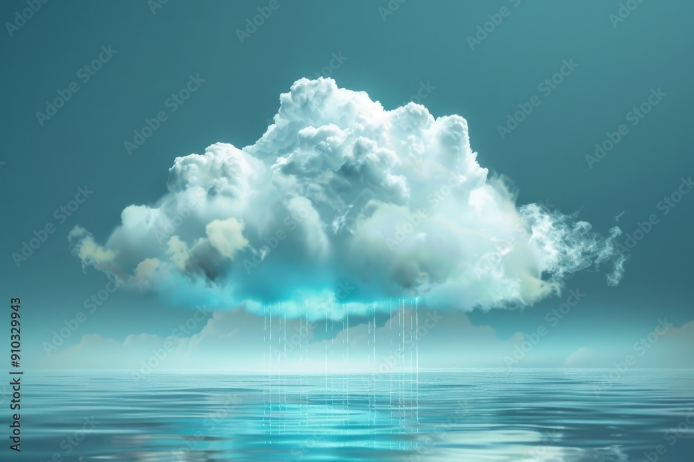 Poster a lone cloud hovering in a server room, symbolizing data storage and cloud computing technology, clo