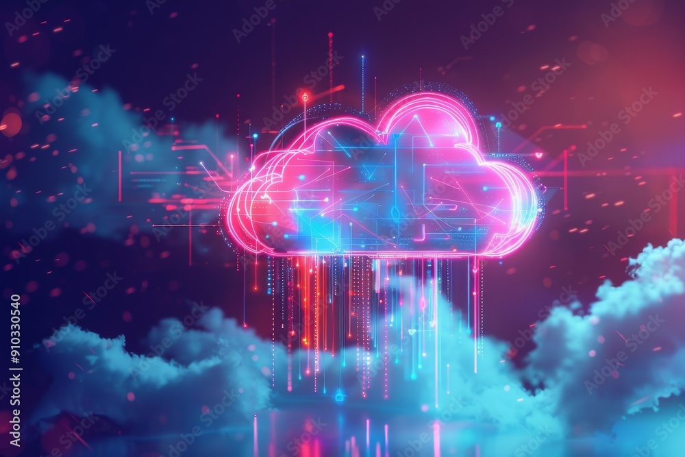 Poster a cloud hovering in a server room, representing cloud computing technology, cloud computing infrastr