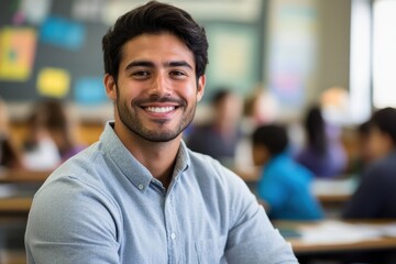 Fototapeta premium Confident Male Teacher Leading a Classroom Discussion