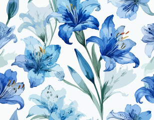 Watercolor drawing. set of transparent blue flowers alstroemeria, lily. airy transparent flowers, x-ray
