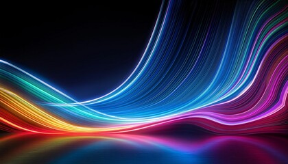 abstract neon background with curvy colorful line glowing in the dark.