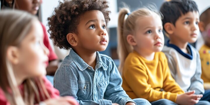 Schulbeginn Erstkl&auml;ssler in der Schule h&ouml;ren aufmerksam zu