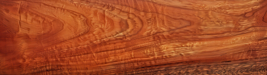 Naklejka premium The sapele wood grain background displays a mesmerizing interplay of interlocking patterns, deep reddish-brown hues, and a natural lustrous sheen that adds elegance and sophistication to any surface