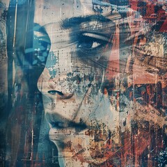 Abstract Double Exposure Portrait of a Woman with Urban Cityscape Elements