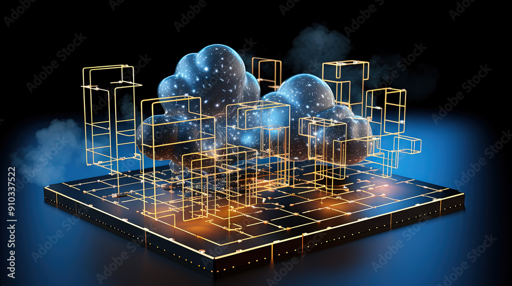 Aufkleber Data cloud structure concept with digital technology cloud sign for online backup and network compute power service.