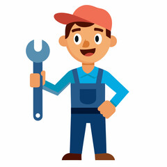 Cartoon Plumber holding a big wrench vector illustration