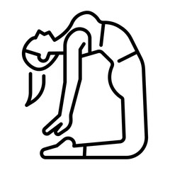 Woman doing camel pose exercise, line icon 