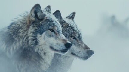 Obraz premium Wolves in Snowy Winter Landscape.