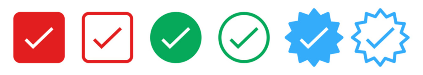 Verified badge icon tick symbol vector approved check mark icon. Red checkmark icons. Green checkmark icons. Blue checkmark icons. © Aruba