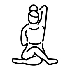 Woman doing gomukhasana pose, line icon 