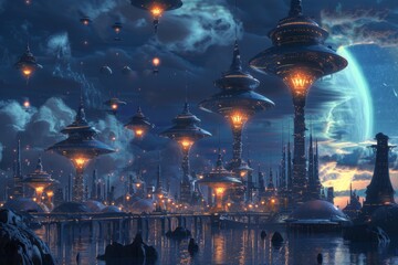 An intricate skyline of intricate patterns and geometric shapes. AI generated