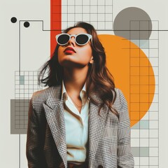 Professional woman in a stylish grid layout.