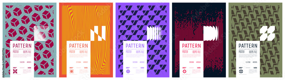 Aufkleber Сollection patterns colorful trendy poster, abstract geometric composition graphic in Y2K aesthetics, vector simple shapes print artwork modernism and minimalistic brutal style A4 format