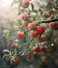 Obraz premium Red apples on a tree