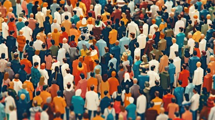 Large crowd of diverse people. paper cut out style