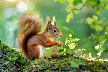 Obraz premium Red squirrel - (Sciurus vulgaris). Beautiful simple AI generated image in 4K, unique.