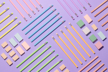 Colorful Back to School Supplies in Flat Lay Composition