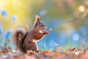 red-haired squirrel and walnut. Beautiful simple AI generated image in 4K, unique.