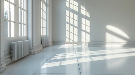 Obraz premium Sunlight casting shadows in a white empty room