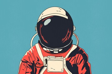 Vintage Astronaut Illustration on blue Background