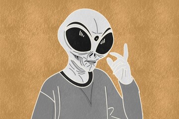 Witty Alien Character with oversized eyes and a confident smirk