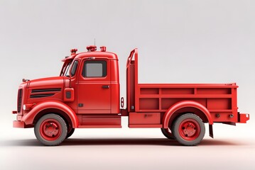 Large red American truck with a trailer type dump truck for transporting bulk cargo on a white background. 3d illustration
