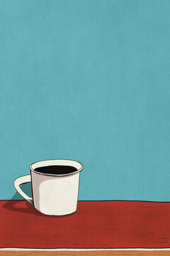 Steaming cup of coffee sitting on a table illustration