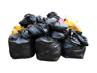 Garbage bags pile isolated on transparent or white background