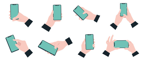 The set of Business Hands Holding and Using Phone. Collection icons in a Flat design