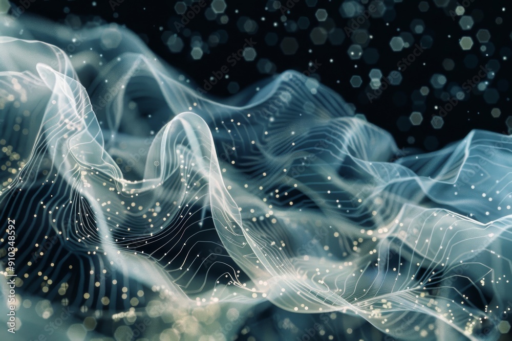 Poster an abstract representation of the internet's evolution, featuring a blend of advanced technology and