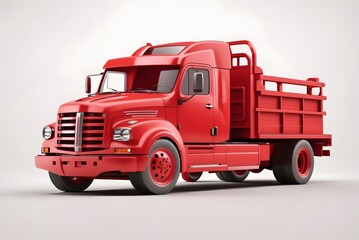 Large red American truck with a trailer type dump truck for transporting bulk cargo on a white background. 3d illustration
